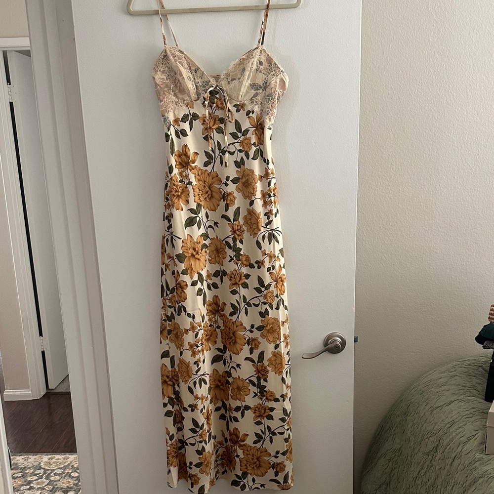 Floral Lace Slip Dress in Cream and Mustard
